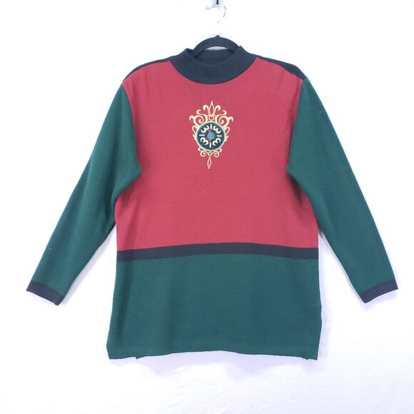Vintage Adolfo Collectibles Embroidered Wool Blend Holiday Cute Sweater Size M - Picture 1 of 16